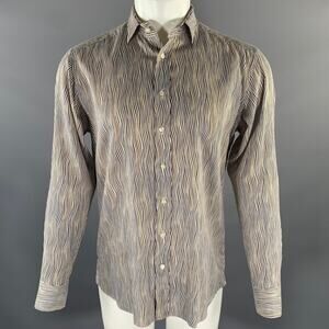 ETRO Size M White Blue Olive Stripe Cotton Long Sleeve Shirt